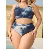 imageMakeMeChic Womens Plus Size 2 Piece Bikini Sets Textured Tie Dye High Waist Summer Swimsuit Bathing SuitGrey