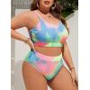 imageMakeMeChic Womens Plus Size 2 Piece Bikini Sets Textured Tie Dye High Waist Summer Swimsuit Bathing SuitMulticolor