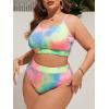 imageMakeMeChic Womens Plus Size 2 Piece Bikini Sets Textured Tie Dye High Waist Summer Swimsuit Bathing SuitMulticolor