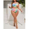 imageMakeMeChic Womens Plus Size 2 Piece Bikini Sets Textured Tie Dye High Waist Summer Swimsuit Bathing SuitMulticolor
