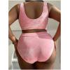 imageMakeMeChic Womens Plus Size 2 Piece Bikini Sets Textured Tie Dye High Waist Summer Swimsuit Bathing SuitPink