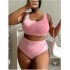 imageMakeMeChic Womens Plus Size 2 Piece Bikini Sets Textured Tie Dye High Waist Summer Swimsuit Bathing SuitPink