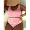 imageMakeMeChic Womens Plus Size 2 Piece Bikini Sets Textured Tie Dye High Waist Summer Swimsuit Bathing SuitPink