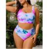 imageMakeMeChic Womens Plus Size 2 Piece Bikini Sets Textured Tie Dye High Waist Summer Swimsuit Bathing SuitPurple