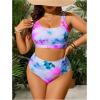 imageMakeMeChic Womens Plus Size 2 Piece Bikini Sets Textured Tie Dye High Waist Summer Swimsuit Bathing SuitPurple