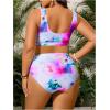 imageMakeMeChic Womens Plus Size 2 Piece Bikini Sets Textured Tie Dye High Waist Summer Swimsuit Bathing SuitPurple