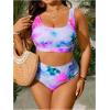 imageMakeMeChic Womens Plus Size 2 Piece Bikini Sets Textured Tie Dye High Waist Summer Swimsuit Bathing SuitPurple