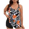 imageMakeMeChic Womens Plus Size 2 Piece Swimsuit Tankini Bathing Suits Floral Swim Tank Top with BoyshortsBlack B