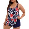 imageMakeMeChic Womens Plus Size 2 Piece Swimsuit Tankini Bathing Suits Floral Swim Tank Top with BoyshortsStrappy Blue Floral