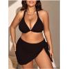 imageMakeMeChic Womens Plus Size 3 Piece Bikini Sets Tie Backless Halter Triangle Swimsuit Bathing Suit Cover Up Beach SkirtsBlack