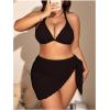 imageMakeMeChic Womens Plus Size 3 Piece Bikini Sets Tie Backless Halter Triangle Swimsuit Bathing Suit Cover Up Beach SkirtsBlack