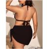 imageMakeMeChic Womens Plus Size 3 Piece Bikini Sets Tie Backless Halter Triangle Swimsuit Bathing Suit Cover Up Beach SkirtsBlack