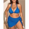 imageMakeMeChic Womens Plus Size 3 Piece Bikini Sets Tie Backless Halter Triangle Swimsuit Bathing Suit Cover Up Beach SkirtsBlue