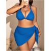 imageMakeMeChic Womens Plus Size 3 Piece Bikini Sets Tie Backless Halter Triangle Swimsuit Bathing Suit Cover Up Beach SkirtsBlue
