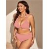 imageMakeMeChic Womens Plus Size 3 Piece Bikini Sets Tie Backless Halter Triangle Swimsuit Bathing Suit Cover Up Beach SkirtsDusty Pink