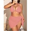 imageMakeMeChic Womens Plus Size 3 Piece Bikini Sets Tie Backless Halter Triangle Swimsuit Bathing Suit Cover Up Beach SkirtsDusty Pink