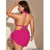 imageMakeMeChic Womens Plus Size 3 Piece Bikini Sets Tie Backless Halter Triangle Swimsuit Bathing Suit Cover Up Beach SkirtsHot Pink a