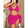 imageMakeMeChic Womens Plus Size 3 Piece Bikini Sets Tie Backless Halter Triangle Swimsuit Bathing Suit Cover Up Beach SkirtsHot Pink a