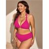 imageMakeMeChic Womens Plus Size 3 Piece Bikini Sets Tie Backless Halter Triangle Swimsuit Bathing Suit Cover Up Beach SkirtsHot Pink a