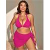 imageMakeMeChic Womens Plus Size 3 Piece Bikini Sets Tie Backless Halter Triangle Swimsuit Bathing Suit Cover Up Beach SkirtsHot Pink a