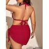 imageMakeMeChic Womens Plus Size 3 Piece Bikini Sets Tie Backless Halter Triangle Swimsuit Bathing Suit Cover Up Beach SkirtsRed