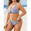 imageMakeMeChic Womens Plus Size 4 Piece Swimsuit Floral Halter Triangle Thong Bikini with Cover Up SetMulticolor