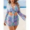 imageMakeMeChic Womens Plus Size 4 Piece Swimsuit Floral Halter Triangle Thong Bikini with Cover Up SetMulticolor