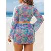 imageMakeMeChic Womens Plus Size 4 Piece Swimsuit Floral Halter Triangle Thong Bikini with Cover Up SetMulticolor