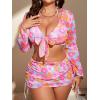 imageMakeMeChic Womens Plus Size 4 Piece Swimsuit Floral Halter Triangle Thong Bikini with Cover Up SetPink