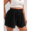 imageMakeMeChic Womens Plus Size Elastic Waist Scallop Trim Flowy Wide Leg ShortsBlack