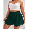 imageMakeMeChic Womens Plus Size Elastic Waist Scallop Trim Flowy Wide Leg ShortsDark Green