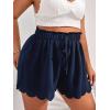 imageMakeMeChic Womens Plus Size Elastic Waist Scallop Trim Flowy Wide Leg ShortsNavy Blue