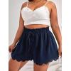 imageMakeMeChic Womens Plus Size Elastic Waist Scallop Trim Flowy Wide Leg ShortsNavy Blue