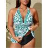 imageMakeMeChic Womens Plus Size Floral Tankini Sets 2 Piece High Waist Halter Boho Tankini SwimsuitsGreen and White