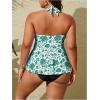 imageMakeMeChic Womens Plus Size Floral Tankini Sets 2 Piece High Waist Halter Boho Tankini SwimsuitsGreen and White
