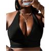 imageMakeMeChic Womens Plus Size Halter Bikini Top Tie Back Swimsuit Bathing Suit TopsBlack