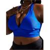 imageMakeMeChic Womens Plus Size Halter Bikini Top Tie Back Swimsuit Bathing Suit TopsBlue