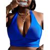 imageMakeMeChic Womens Plus Size Halter Bikini Top Tie Back Swimsuit Bathing Suit TopsBlue