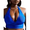 imageMakeMeChic Womens Plus Size Halter Bikini Top Tie Back Swimsuit Bathing Suit TopsBlue