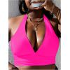 imageMakeMeChic Womens Plus Size Halter Bikini Top Tie Back Swimsuit Bathing Suit TopsHot Pink