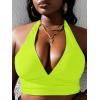 imageMakeMeChic Womens Plus Size Halter Bikini Top Tie Back Swimsuit Bathing Suit TopsMustard Yellow