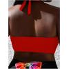 imageMakeMeChic Womens Plus Size Halter Bikini Top Tie Back Swimsuit Bathing Suit TopsRed