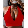 imageMakeMeChic Womens Plus Size Halter Bikini Top Tie Back Swimsuit Bathing Suit TopsRed