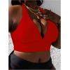imageMakeMeChic Womens Plus Size Halter Bikini Top Tie Back Swimsuit Bathing Suit TopsRed