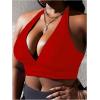 imageMakeMeChic Womens Plus Size Halter Bikini Top Tie Back Swimsuit Bathing Suit TopsRed