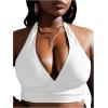 imageMakeMeChic Womens Plus Size Halter Bikini Top Tie Back Swimsuit Bathing Suit TopsWhite