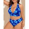 imageMakeMeChic Womens Plus Size Leopard Print Bikini Set Halter Backless Bathing Suit with Cover Up SkirtBlue