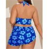 imageMakeMeChic Womens Plus Size Leopard Print Bikini Set Halter Backless Bathing Suit with Cover Up SkirtBlue