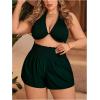 imageMakeMeChic Womens Plus Size Swim Shorts Ruffle High Waist Swimsuit Shorts Tankini BottomDark Green