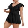 imageMakeMeChic Womens Plus Size Tankini Swimsuit Ruffle Sleeve Two Piece Bathing SuitBlack